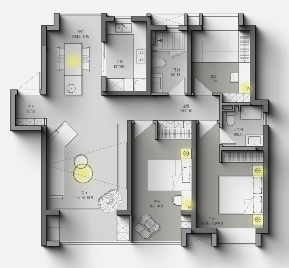 融創(chuàng)望江府133平現(xiàn)代簡(jiǎn)約風(fēng)格裝修效果圖