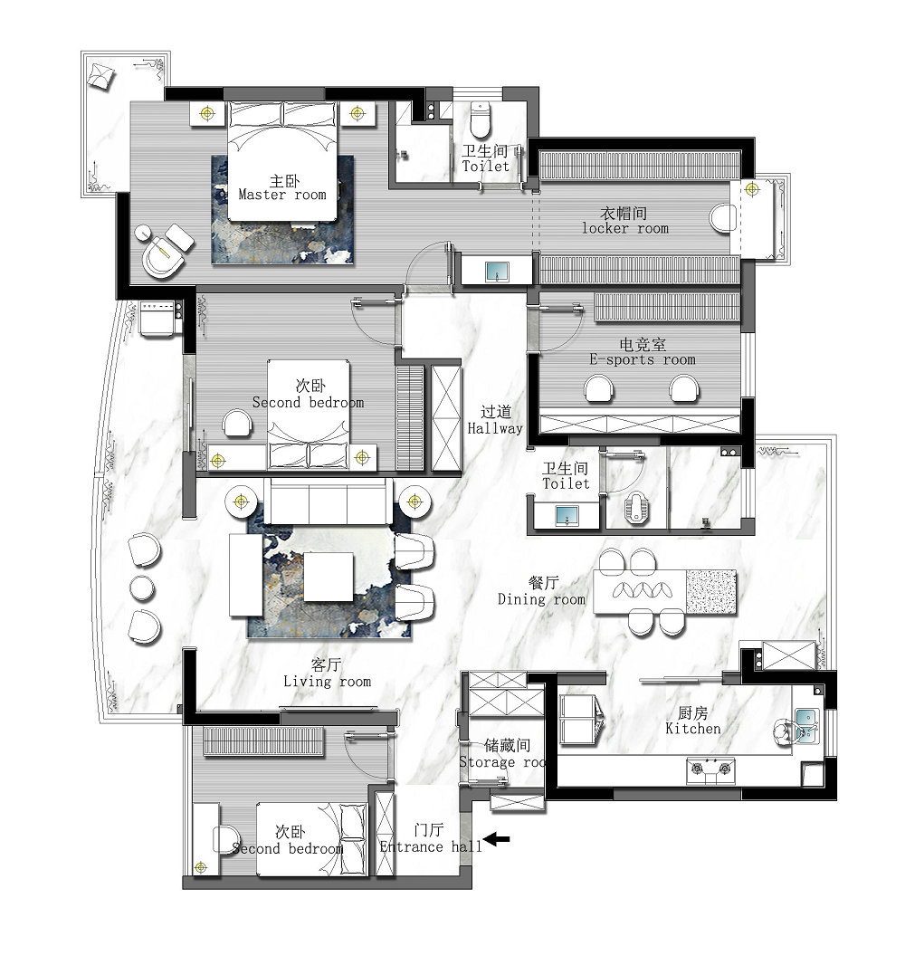 聯(lián)通佳苑170平現(xiàn)代風格裝修效果圖