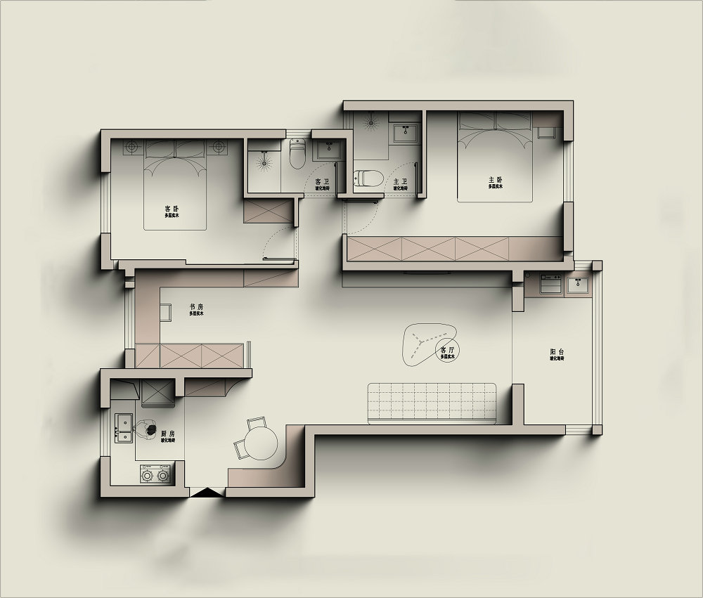 萬科城花璟苑90平復古風格裝修效果圖