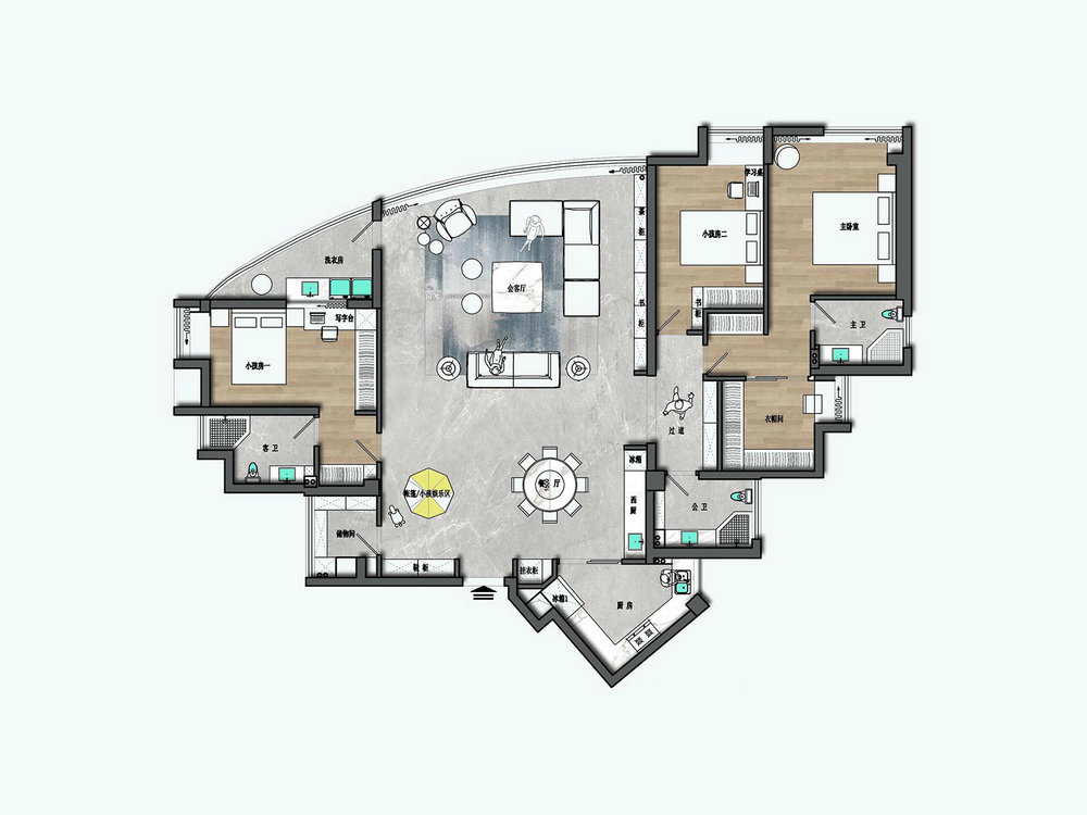 金沙泊岸220平新中式風(fēng)格裝修效果圖