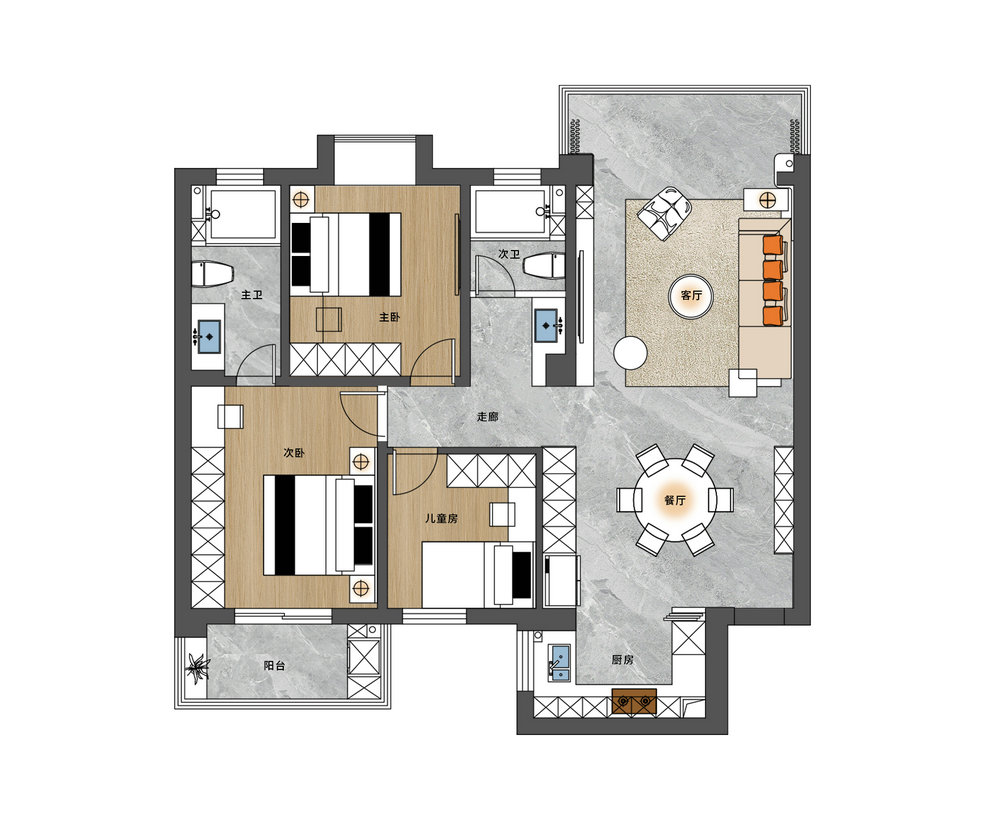 友誼國(guó)際沙湖苑121平現(xiàn)代風(fēng)格裝修效果圖