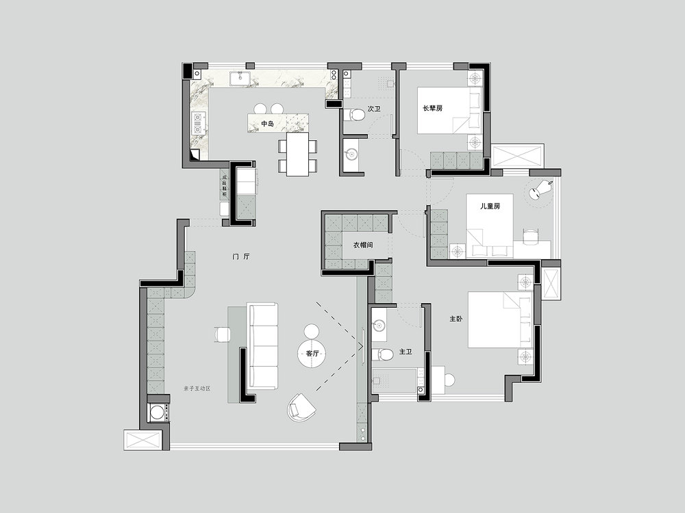 長(zhǎng)投綠城蘭園138平簡(jiǎn)約風(fēng)格裝修效果圖