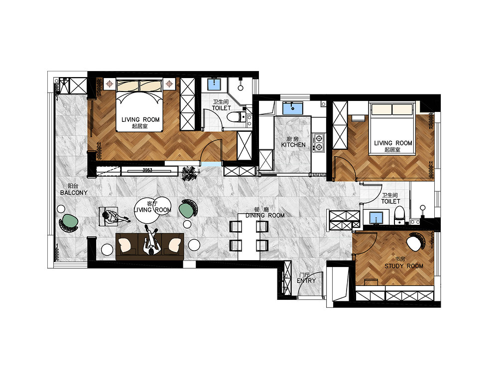 漢口印143平現(xiàn)代美式風(fēng)格裝修效果圖