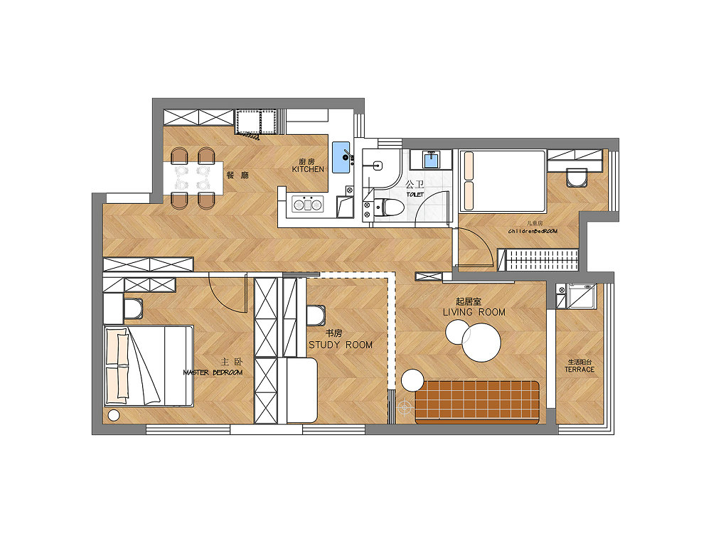 融創(chuàng)95號院95平中古風(fēng)格裝修效果圖