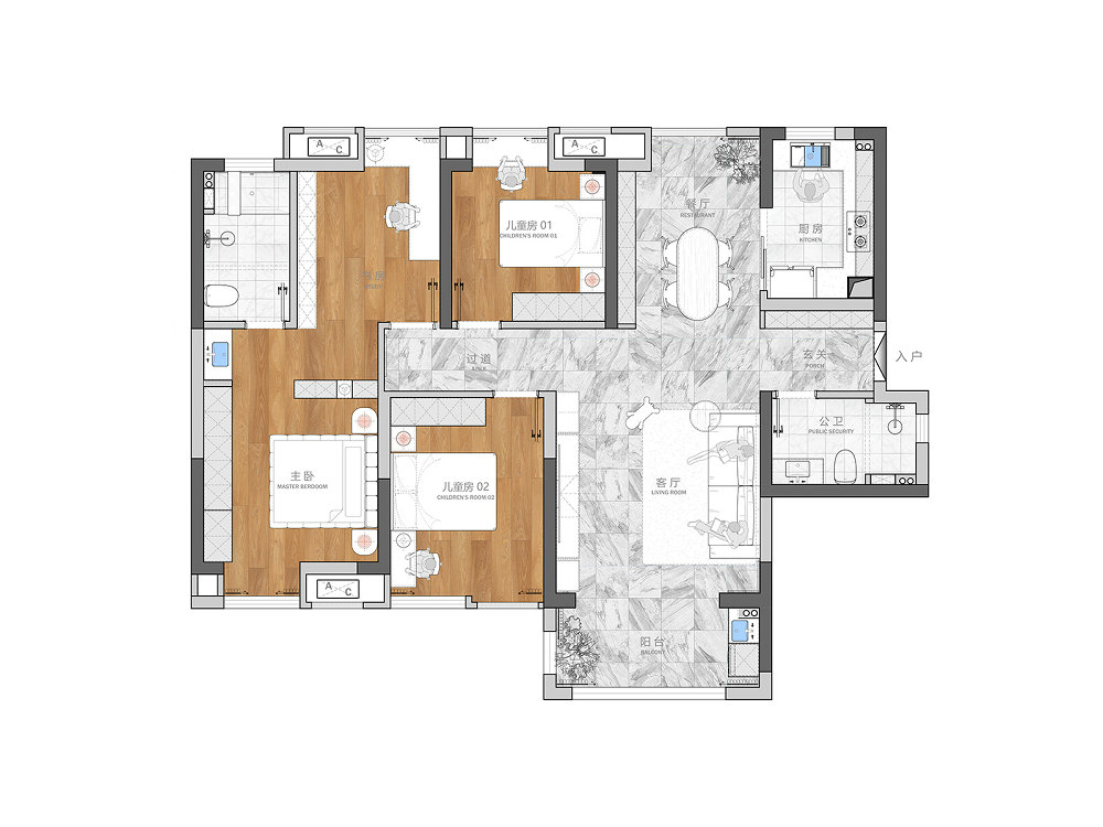 天匯龍城龍桂苑143平中古風(fēng)格裝修效果圖