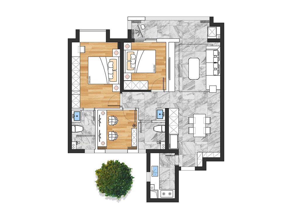 旭輝江悅府120平奶油風(fēng)格裝修效果圖