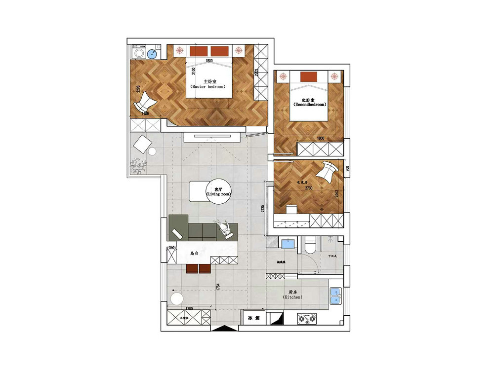 新長江香榭琴臺104平中古風(fēng)格裝修效果圖