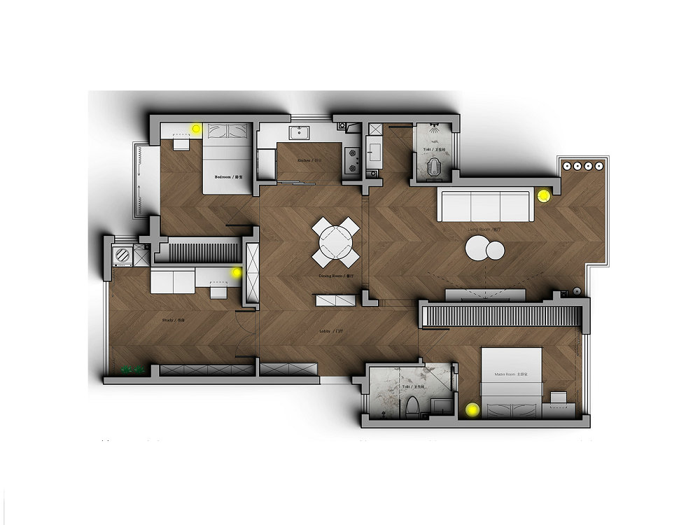 錦繡龍城117平中古風(fēng)格裝修效果圖