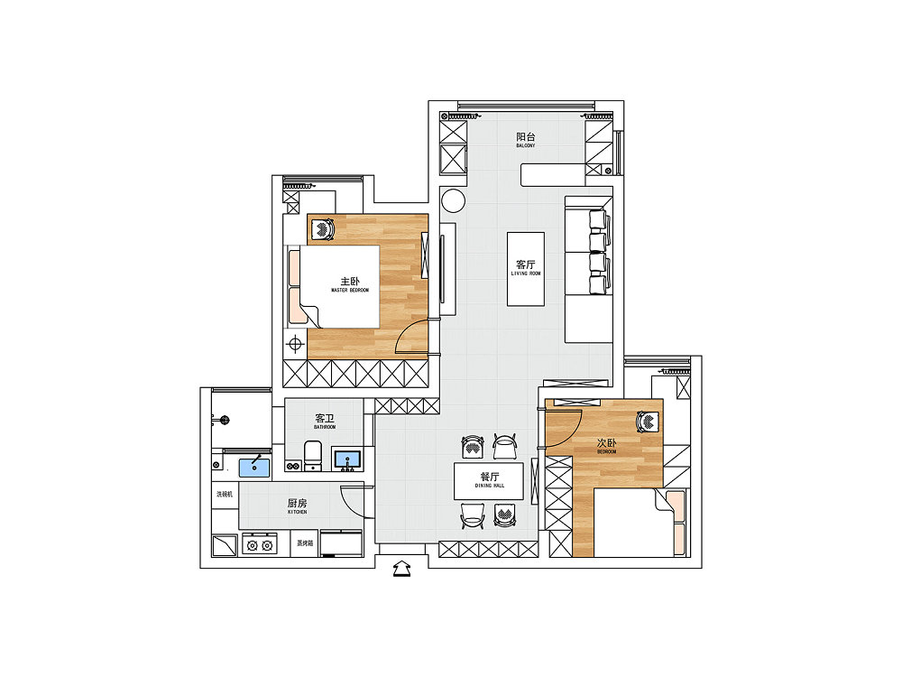長江紫都93平現(xiàn)代風(fēng)格裝修效果圖