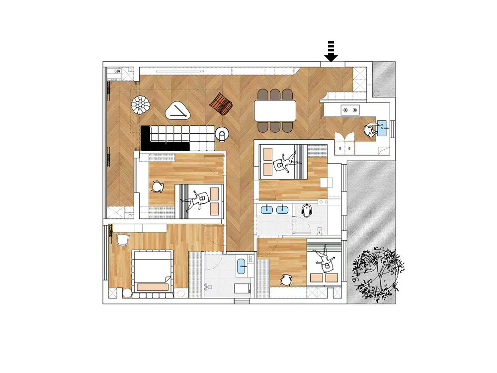 綠城留香園132平原木奶油風(fēng)格裝修效果圖