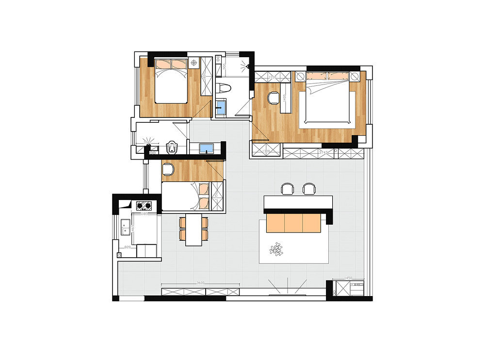 信達新外灘133平意式簡約風(fēng)格裝修效果圖