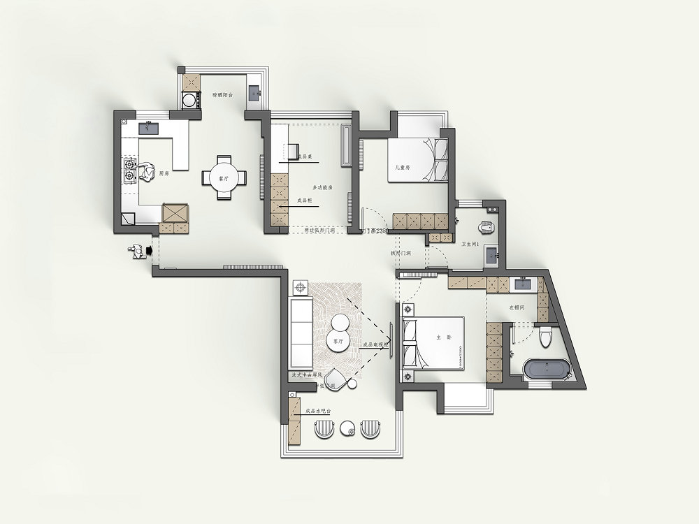 三和光谷道121平包豪斯混搭風(fēng)格裝修效果圖